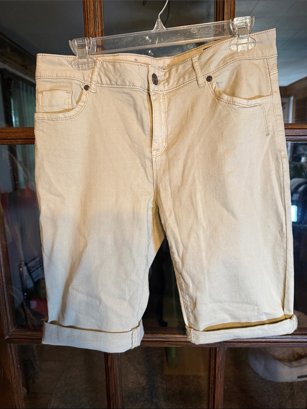 i Jeans by Buffalo Womens Tisha Skinny Bermuda Shorts Tan Khaki Size 32 12